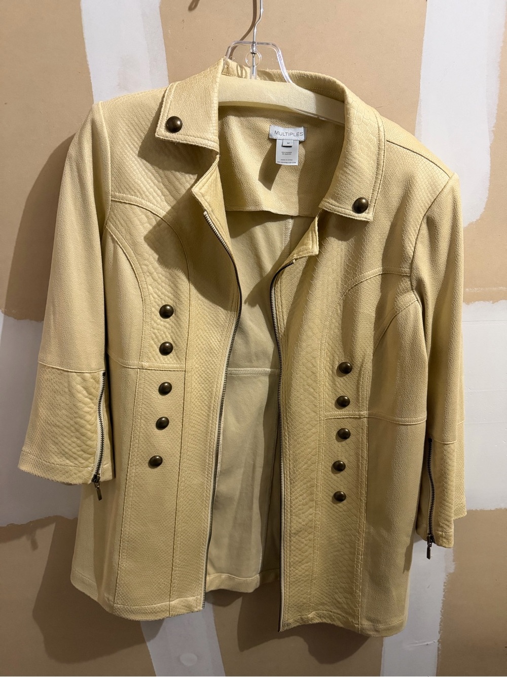 Multiples Cream Textured Zip-Front Decorative-Button Jacket